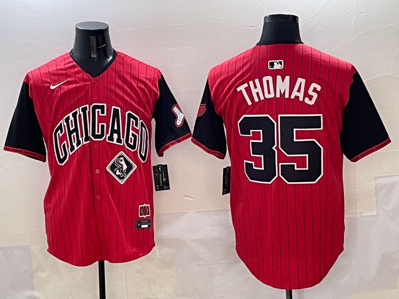 Men Chicago White Sox 35 Thomas Red Stripe Joint Name 2025 Nike MLB Jersey style 10